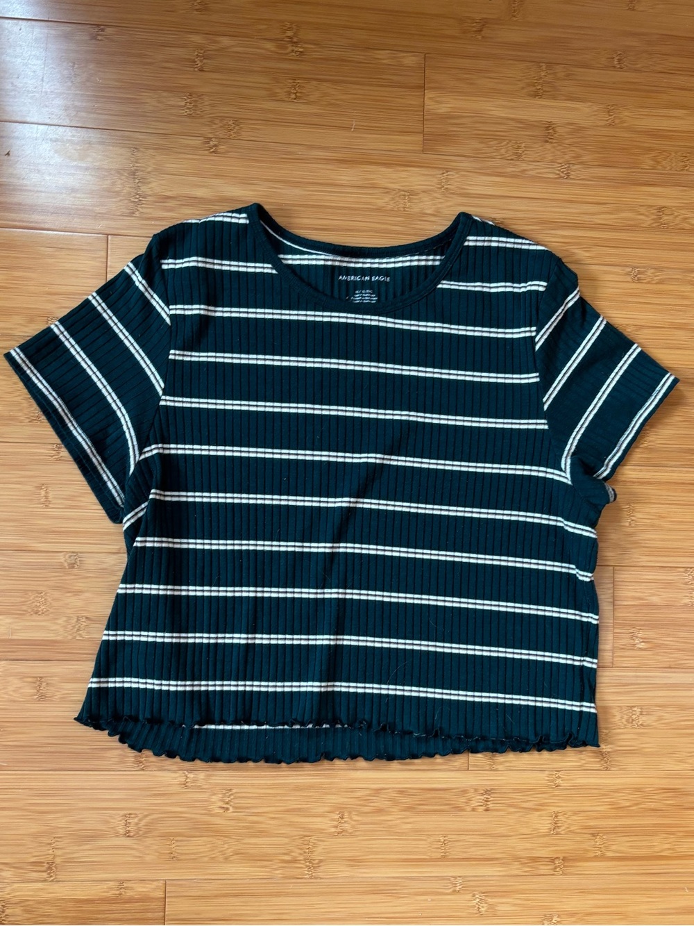 American Eagle Green Striped Ribbed Tee Short Sleeve size XL